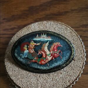 Russian wood lacquered brooch